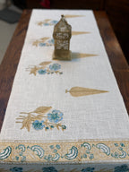 Jute Cotton Table Runner (  Blue & Beige Floral Print)