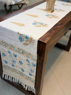 Jute Cotton Table Runner (  Blue & Beige Floral Print)