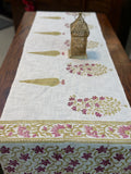 Jute Cotton Table Runner ( Pink & Green Star Floral Print)