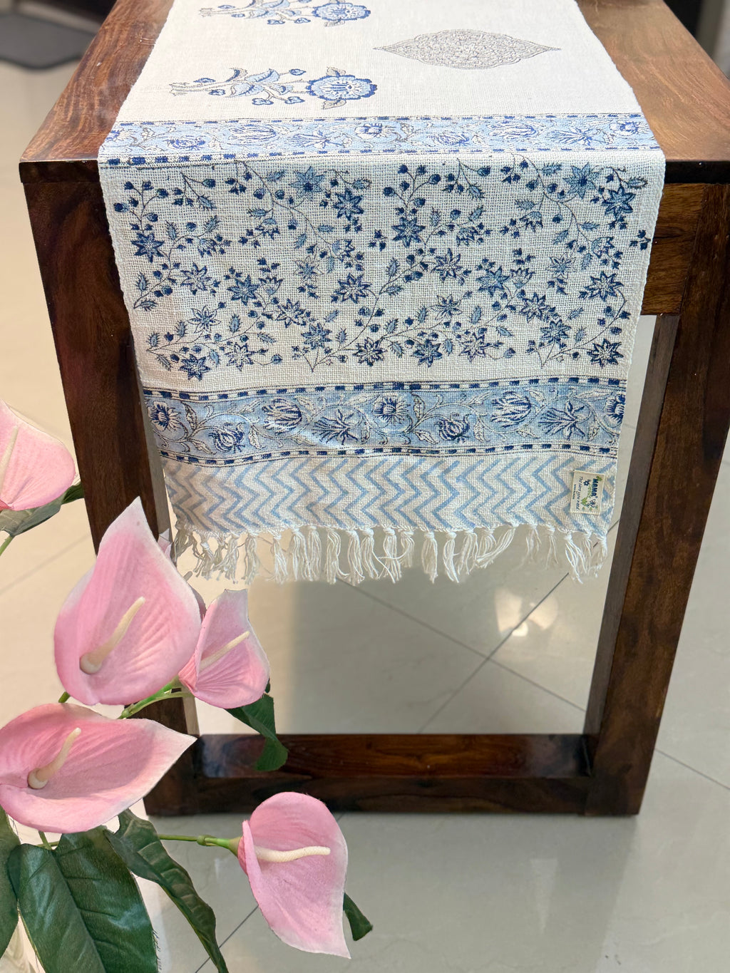 Jute Cotton Table Runners (Neel phool print)