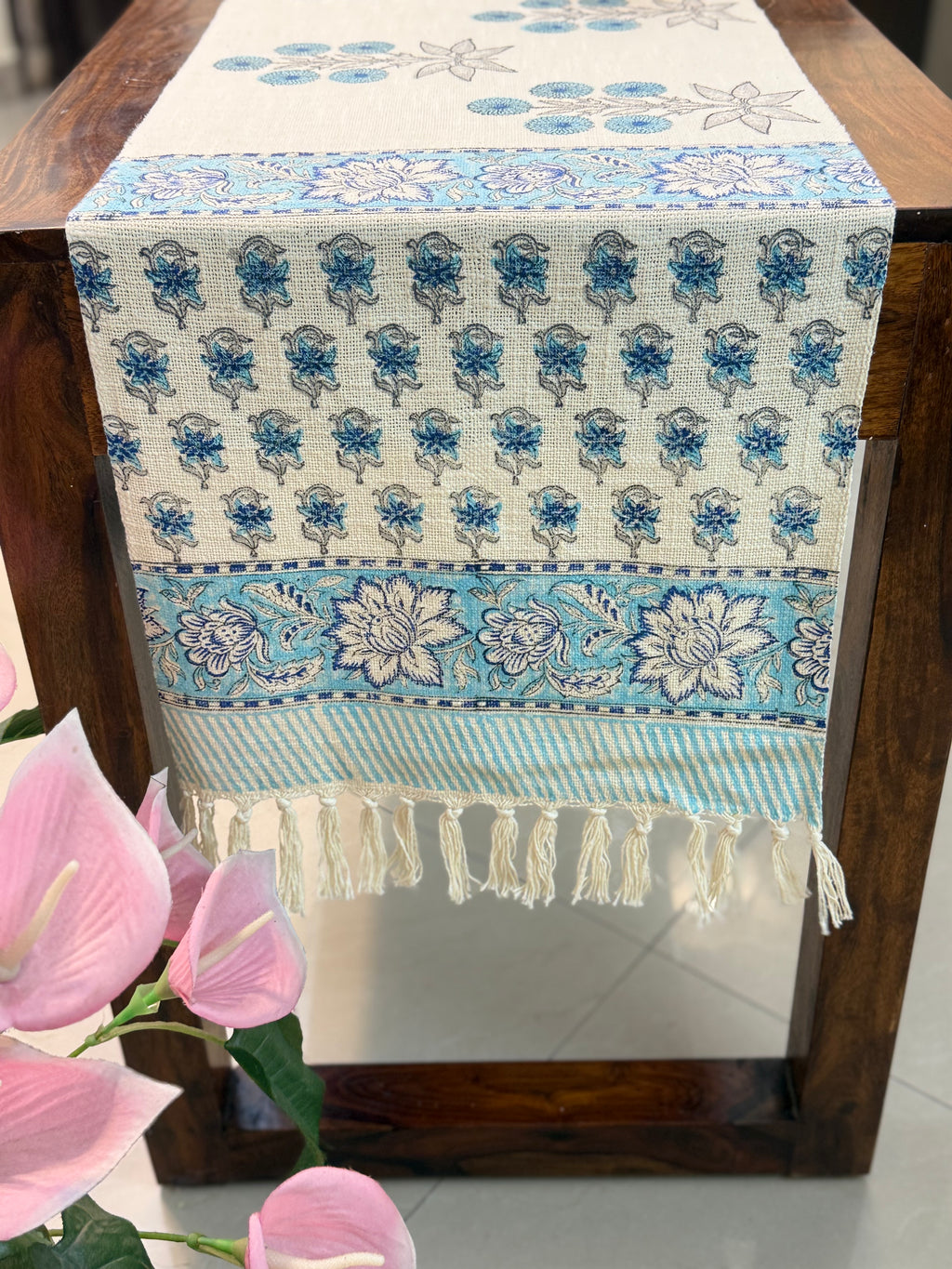 Jute Cotton Table Runners (Blue Floral print)