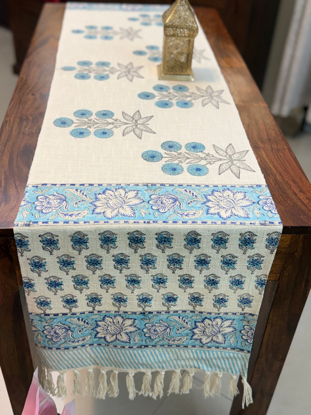 Jute Cotton Table Runners (Blue Floral print)