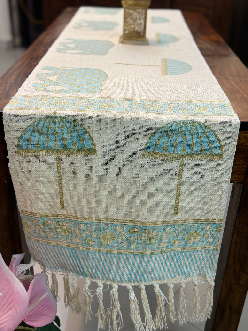 Jute Cotton Table Runners (Royal Elephant Umbrella print)