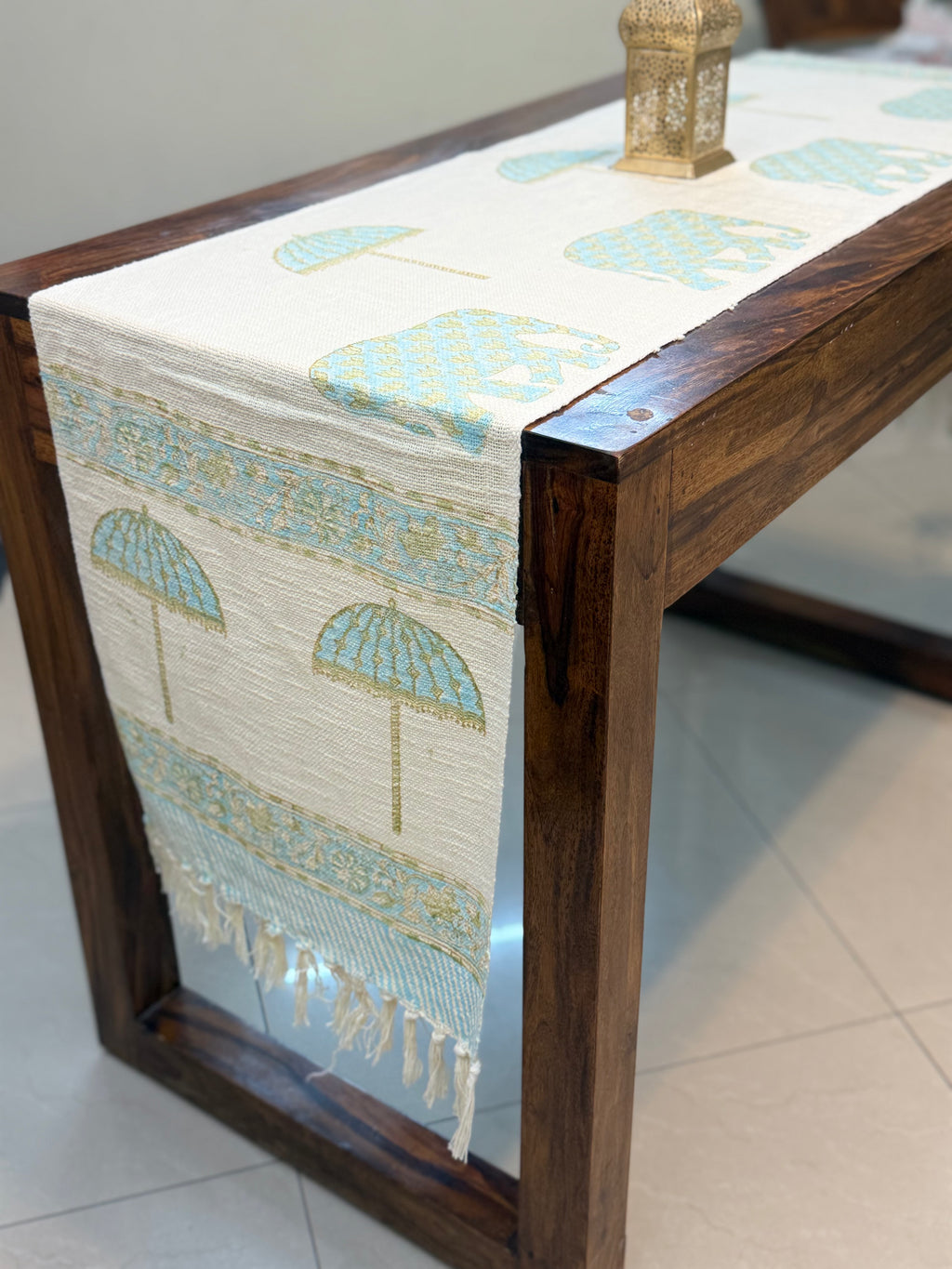 Jute Cotton Table Runners (Royal Elephant Umbrella print)