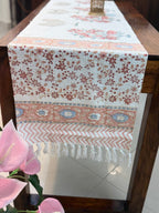 Jute Cotton Table Runner (Peach Flower & Bel Print)