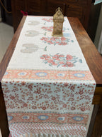 Jute Cotton Table Runner (Peach Flower & Bel Print)