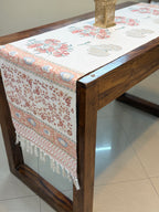 Jute Cotton Table Runner (Peach Flower & Bel Print)