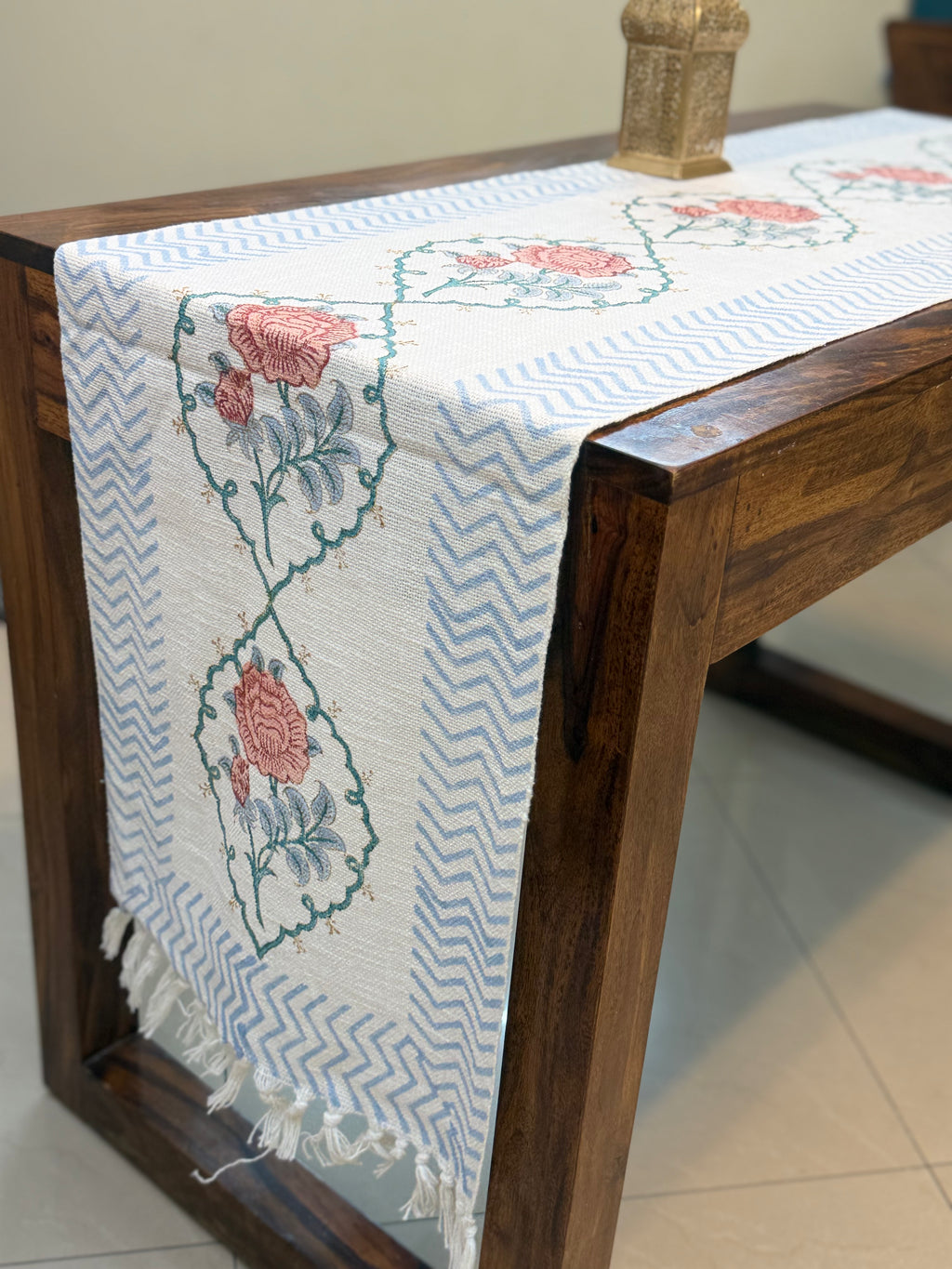 Jute Cotton Table Runner ( Pink Floral Bel Print)