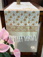 Jute Cotton Table Runner (Yellow Floral Leaf Print)