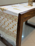 Jute Cotton Table Runner (Yellow Floral Leaf Print)