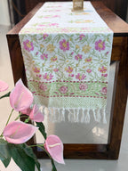 Jute Cotton Table Runner ( Yellow & Pink Floral Print)