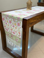 Jute Cotton Table Runner ( Yellow & Pink Floral Print)