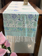 Jute Cotton Table Runner (Blue Green Floral Print)
