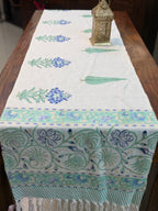 Jute Cotton Table Runner (Blue Green Floral Print)