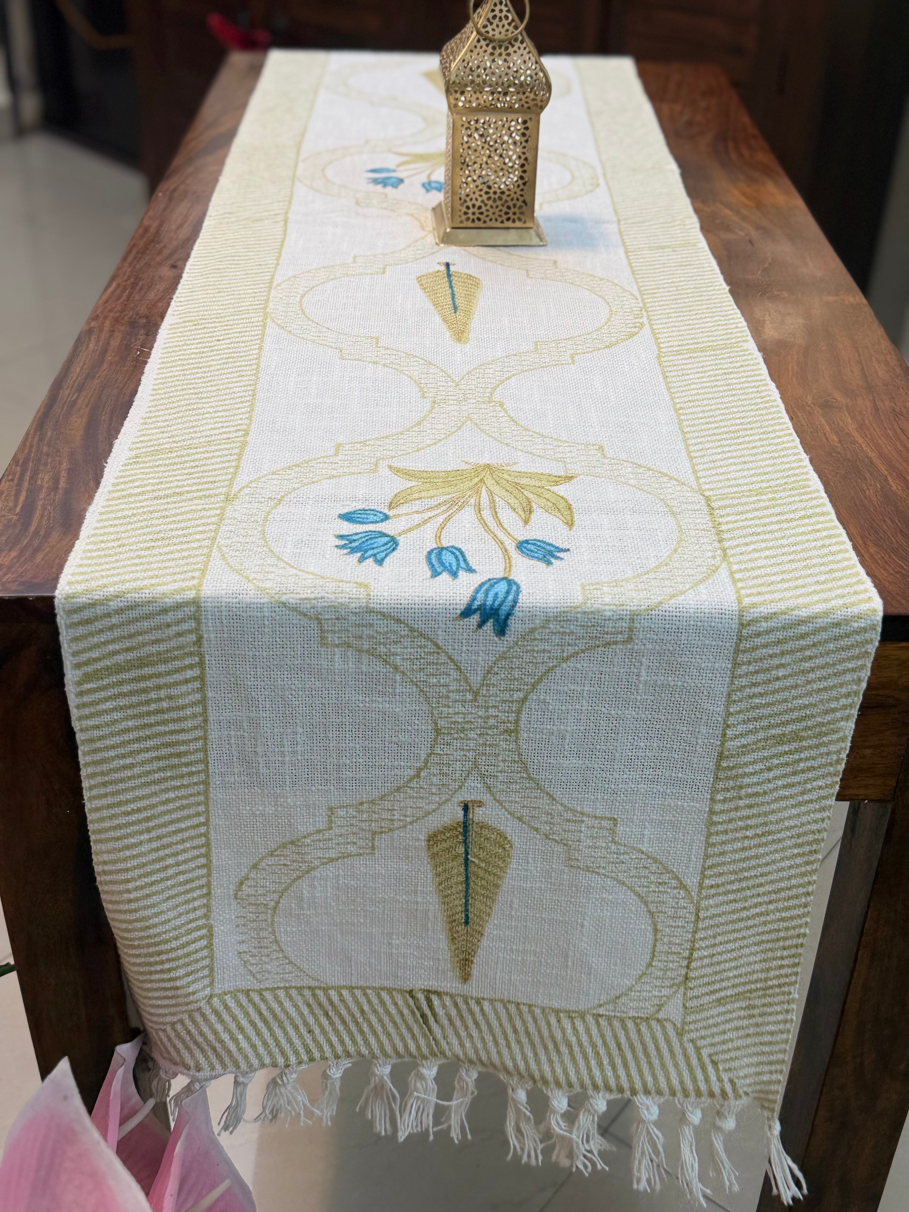 Jute Cotton Table Runner ( Blue Floral Bel Print)