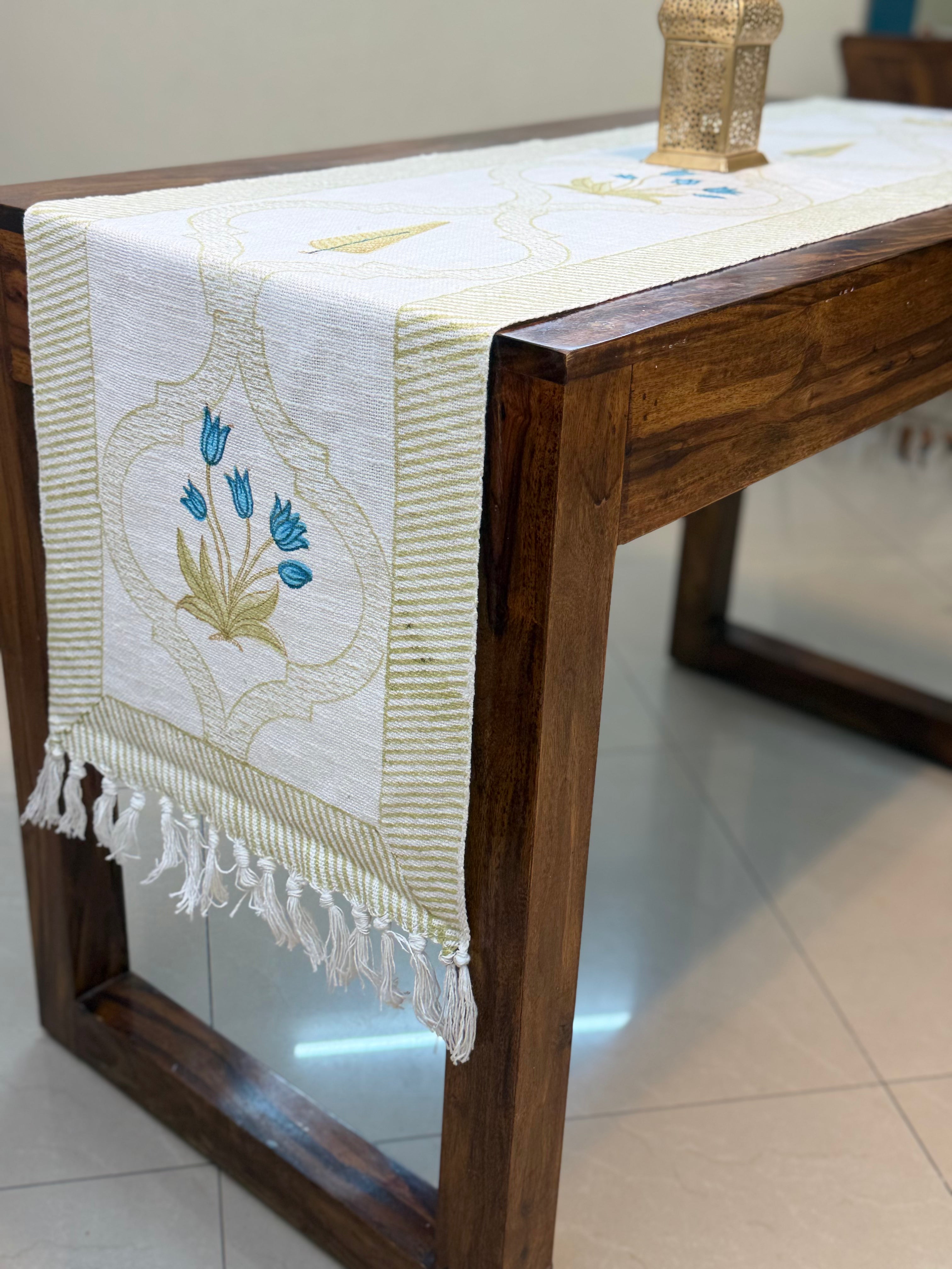Jute Cotton Table Runner ( Blue Floral Bel Print)