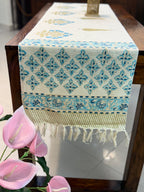 Jute Cotton Table Runner (Neon Blue Floral Print)