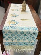 Jute Cotton Table Runner (Neon Blue Floral Print)