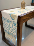 Jute Cotton Table Runner (Neon Blue Floral Print)