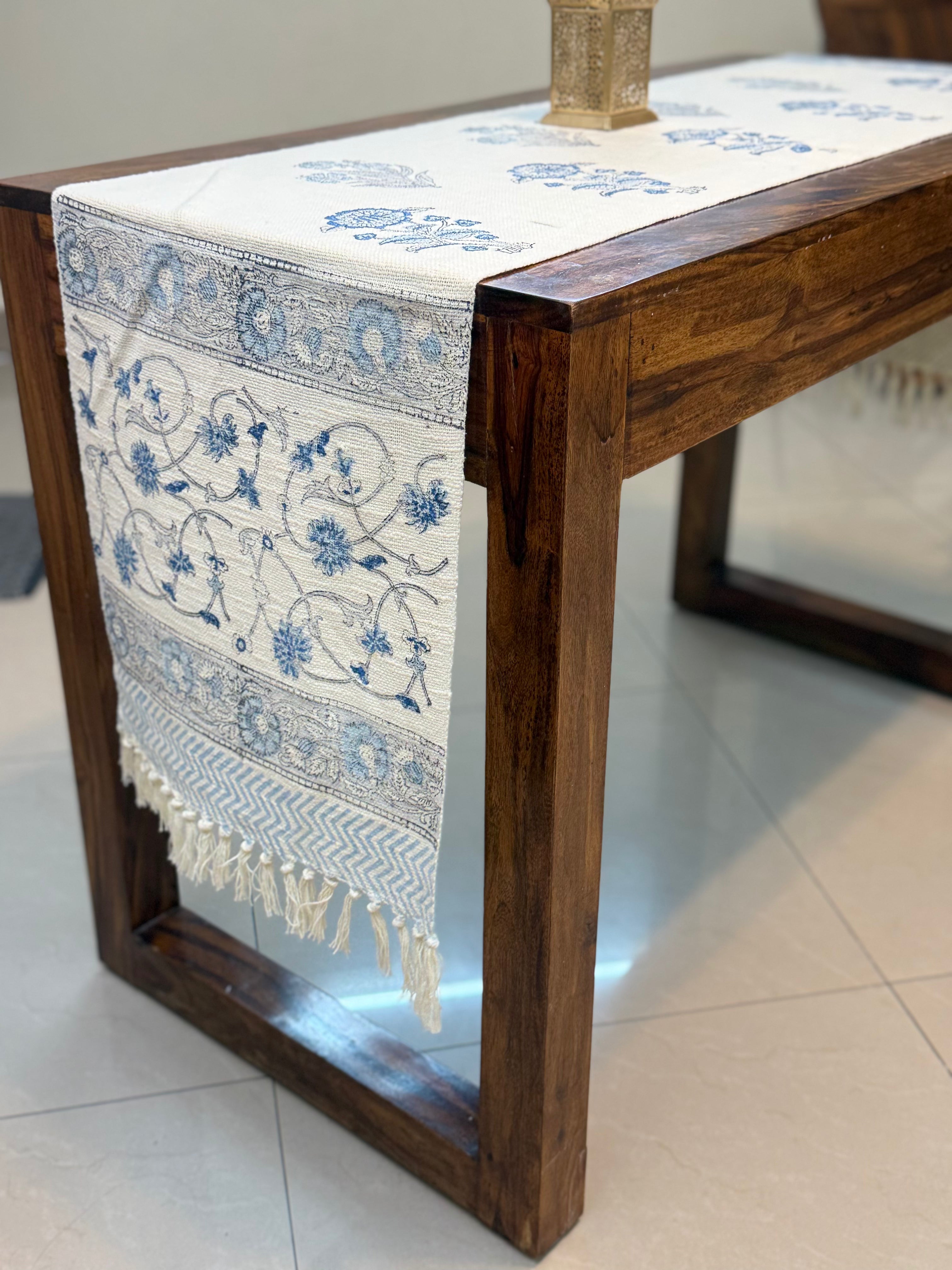 Jute Cotton Table Runner (Blue Joda Floral Print)