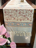 Jute Cotton Table Runner (Pink Palm Leaf Print)