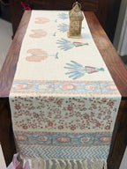 Jute Cotton Table Runner (Pink Palm Leaf Print)