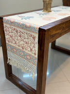 Jute Cotton Table Runner (Pink Palm Leaf Print)
