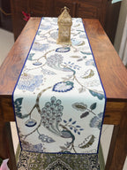 Canvas Printed Runners ( Blue and Off White Peacock Print)
