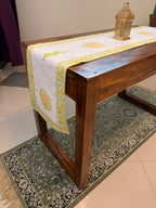 Cotton Hand Block Print Table Runner ( Yellow and Green Peacock Print )