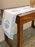 Cotton Hand Block Print Table Runner ( Big Blue Flower Print )