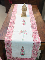 Cotton Hand Block Print Table Runner ( Pink Palm Print )