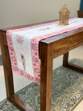 Cotton Hand Block Print Table Runner ( Pink Palm Print )
