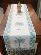 Cotton Hand Block Print Table Runner ( Blue Palm Print )