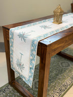 Cotton Hand Block Print Table Runner ( Blue Palm Print )