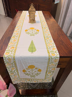 Cotton Hand Block Print Table Runner ( Yellow Marigold Print )