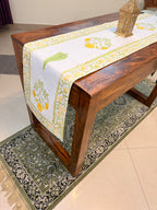 Cotton Hand Block Print Table Runner ( Yellow Marigold Print )