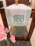 Cotton Hand Block Print Table Runner ( Royal Elephant & Umbrella Print )