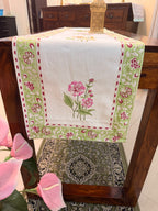 Cotton Hand Block Print Table Runner ( Yellow & Green Delia Print )