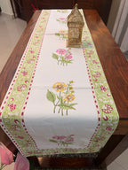 Cotton Hand Block Print Table Runner ( Yellow & Green Delia Print )