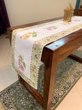 Cotton Hand Block Print Table Runner ( Yellow & Green Delia Print )