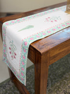 Cotton Hand Block Print Table Runner ( Pink & Turquoise Floral Print )