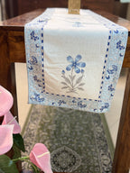 Cotton Hand Block Print Table Runner ( Blue Pottery Print )