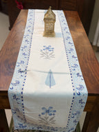 Cotton Hand Block Print Table Runner ( Blue Pottery Print )