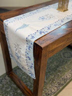 Cotton Hand Block Print Table Runner ( Blue Pottery Print )