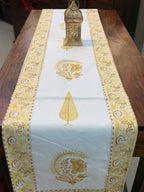 Cotton Hand Block Print Table Runner ( Yellow Motif Print )