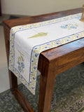 Cotton Hand Block Print Table Runner ( Blue & Pale Green Floral Print )