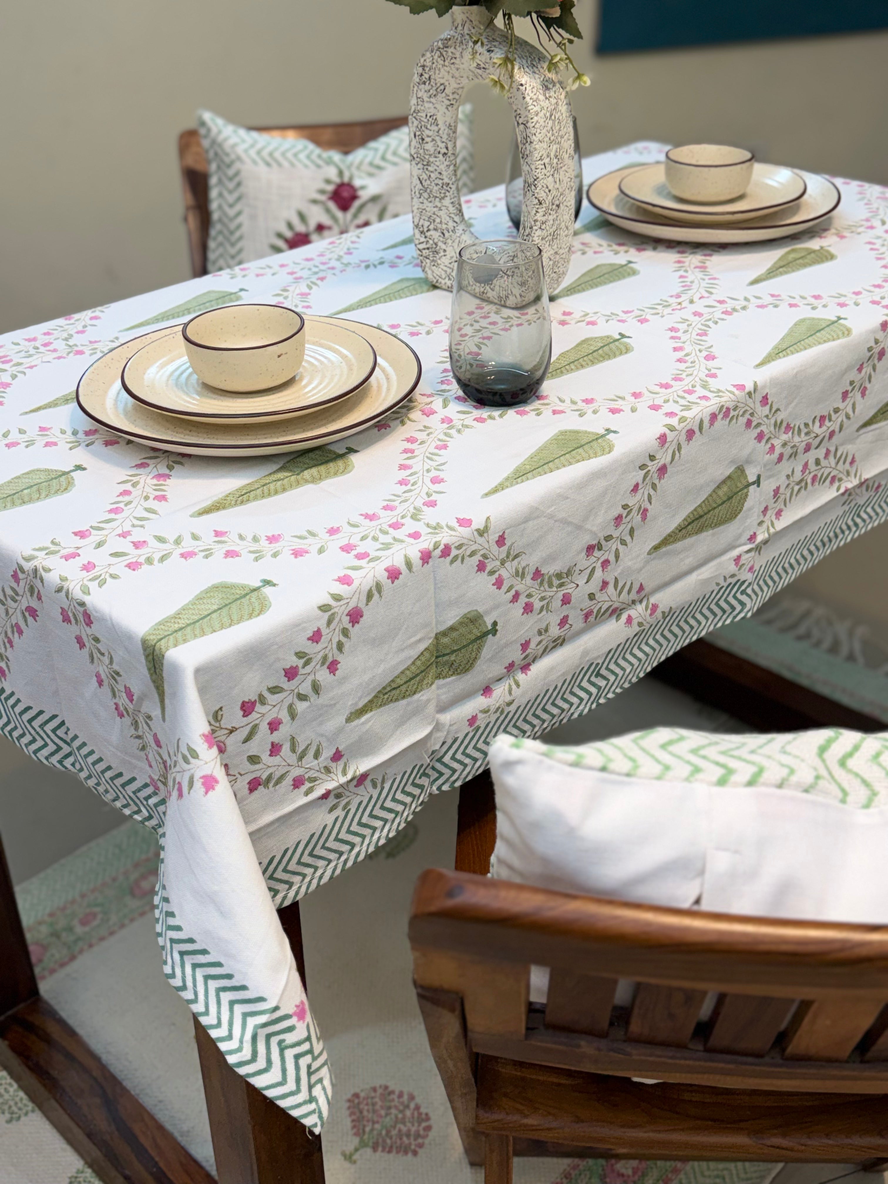 Hand Block Print Dining Table Sheet ( Bel Patta Jaal Print )