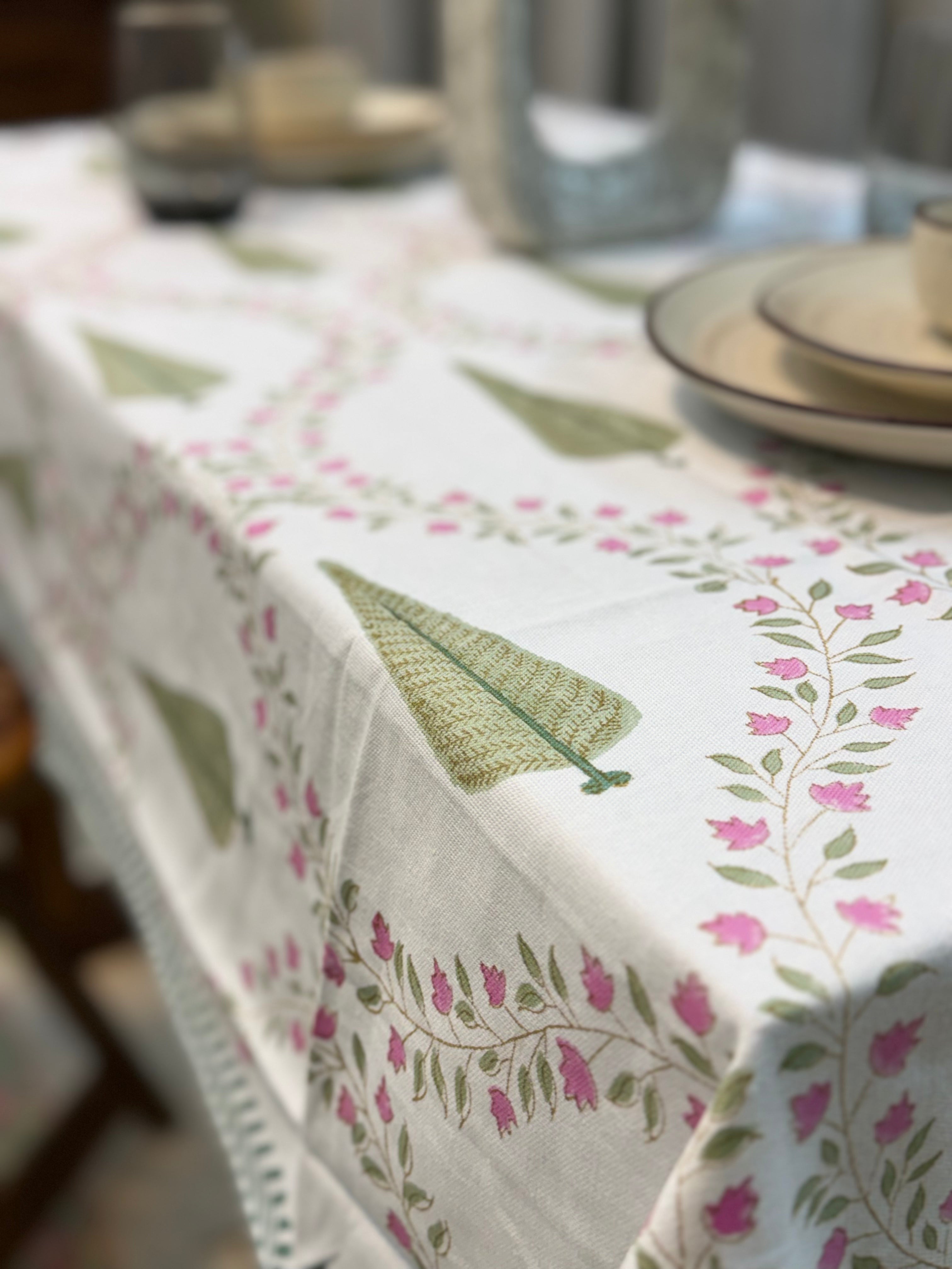 Hand Block Print Dining Table Sheet ( Bel Patta Jaal Print )