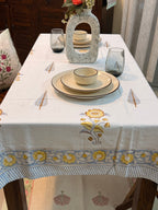 Hand Block Print Dining Table Sheet (Yellow & Maroon Phool )