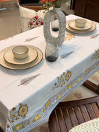 Hand Block Print Dining Table Sheet (Yellow & Maroon Phool )
